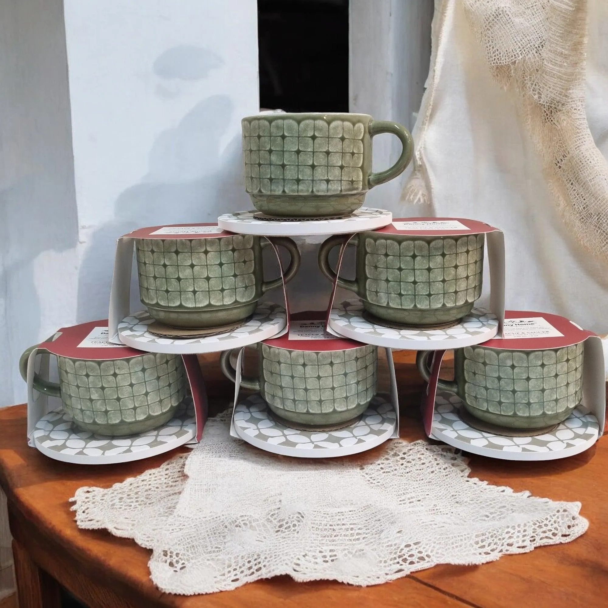 Organza Pattern Series - Ceramic Mugs with Coasters
