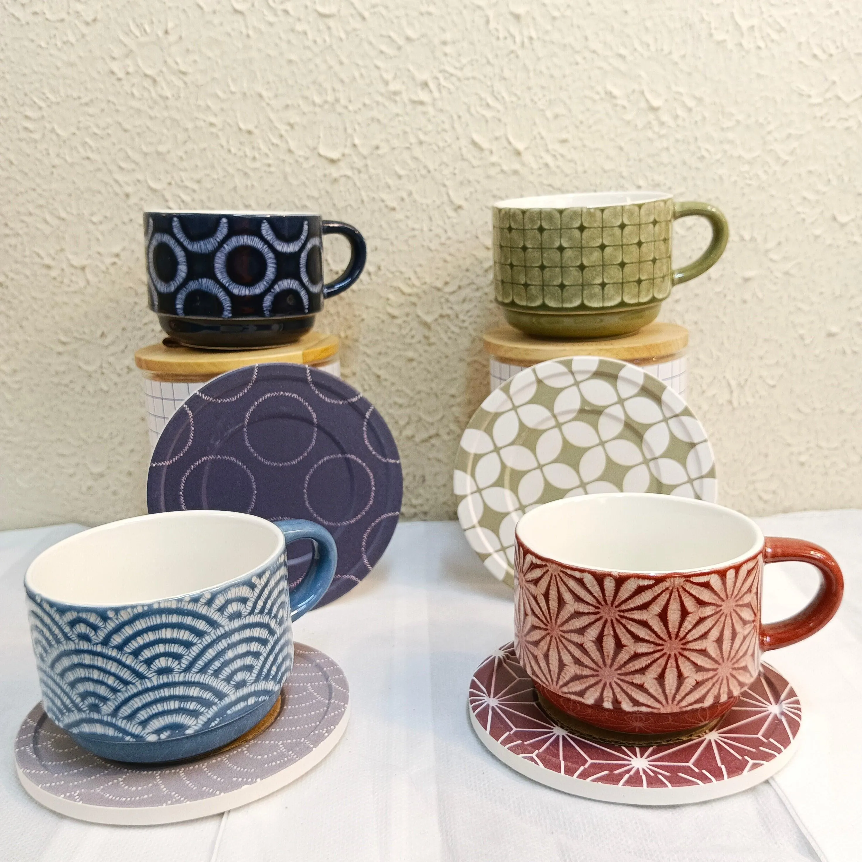 Organza Pattern Series - Ceramic Mugs with Coasters