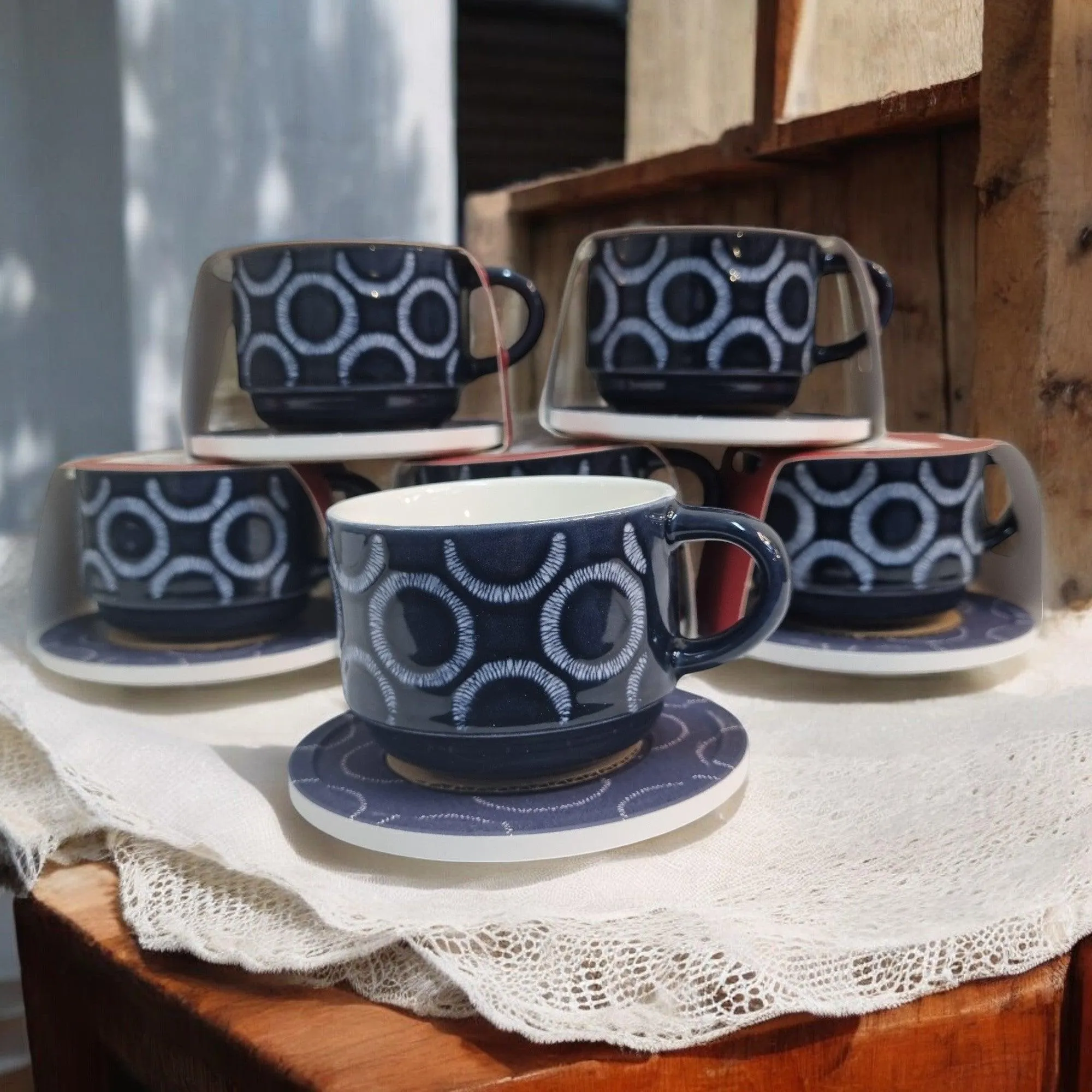 Organza Pattern Series - Ceramic Mugs with Coasters