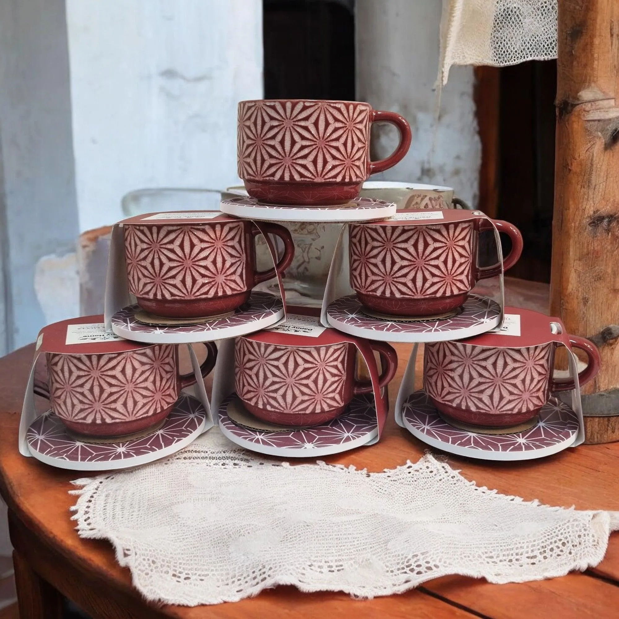 Organza Pattern Series - Ceramic Mugs with Coasters