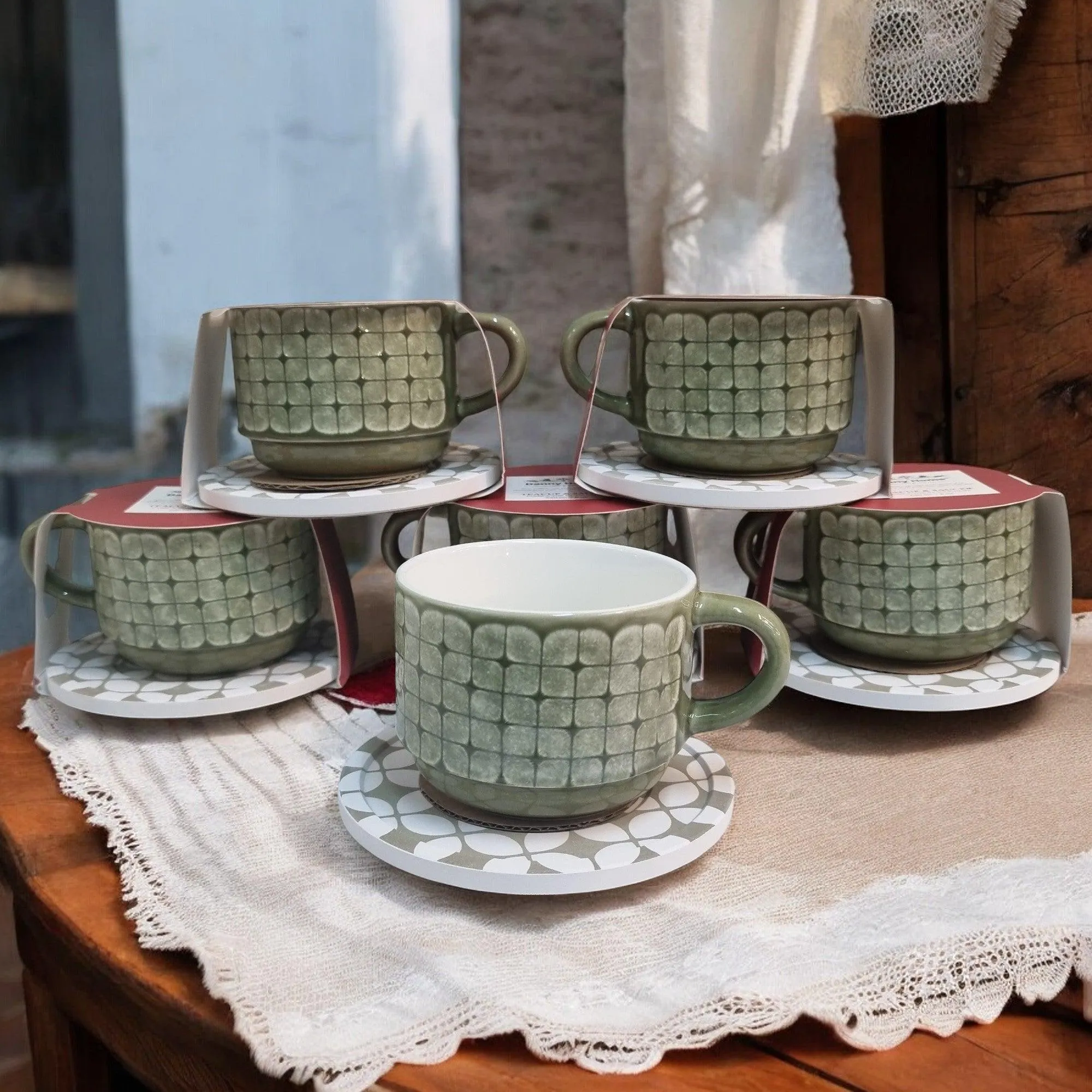 Organza Pattern Series - Ceramic Mugs with Coasters