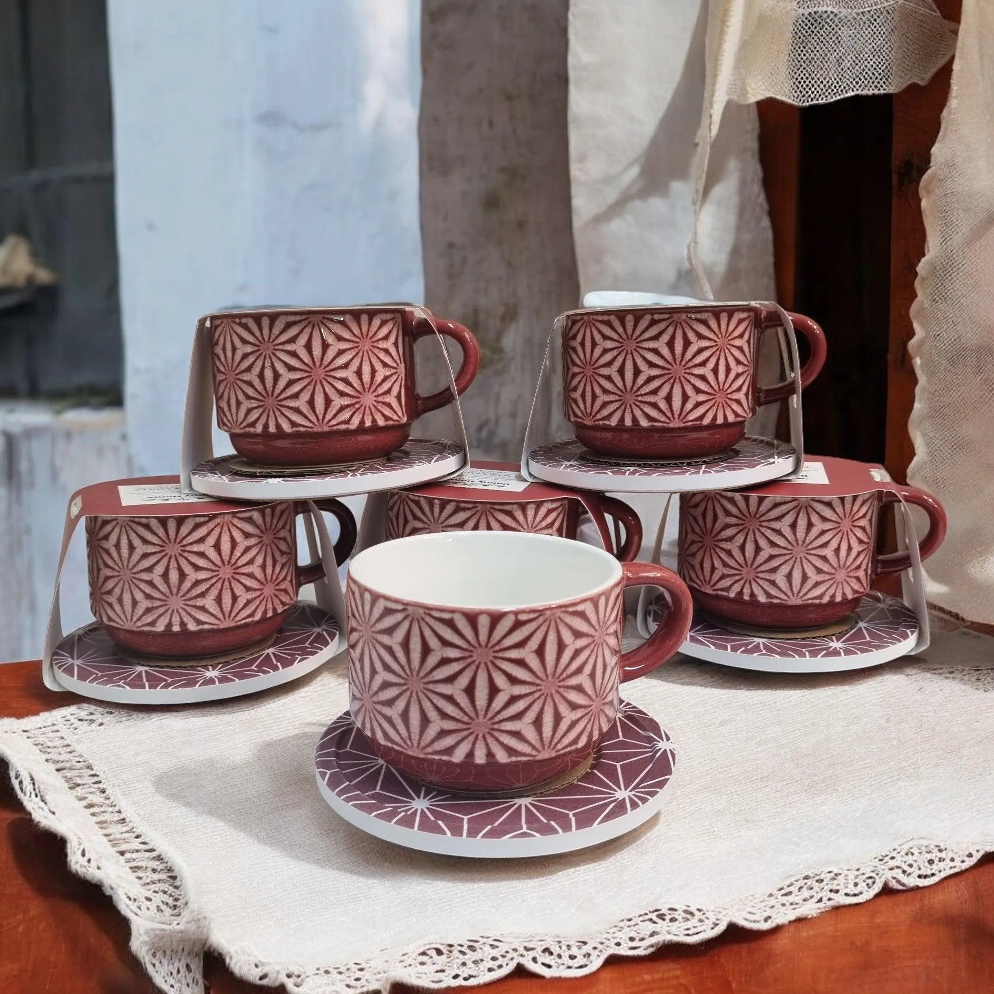 Organza Pattern Series - Ceramic Mugs with Coasters