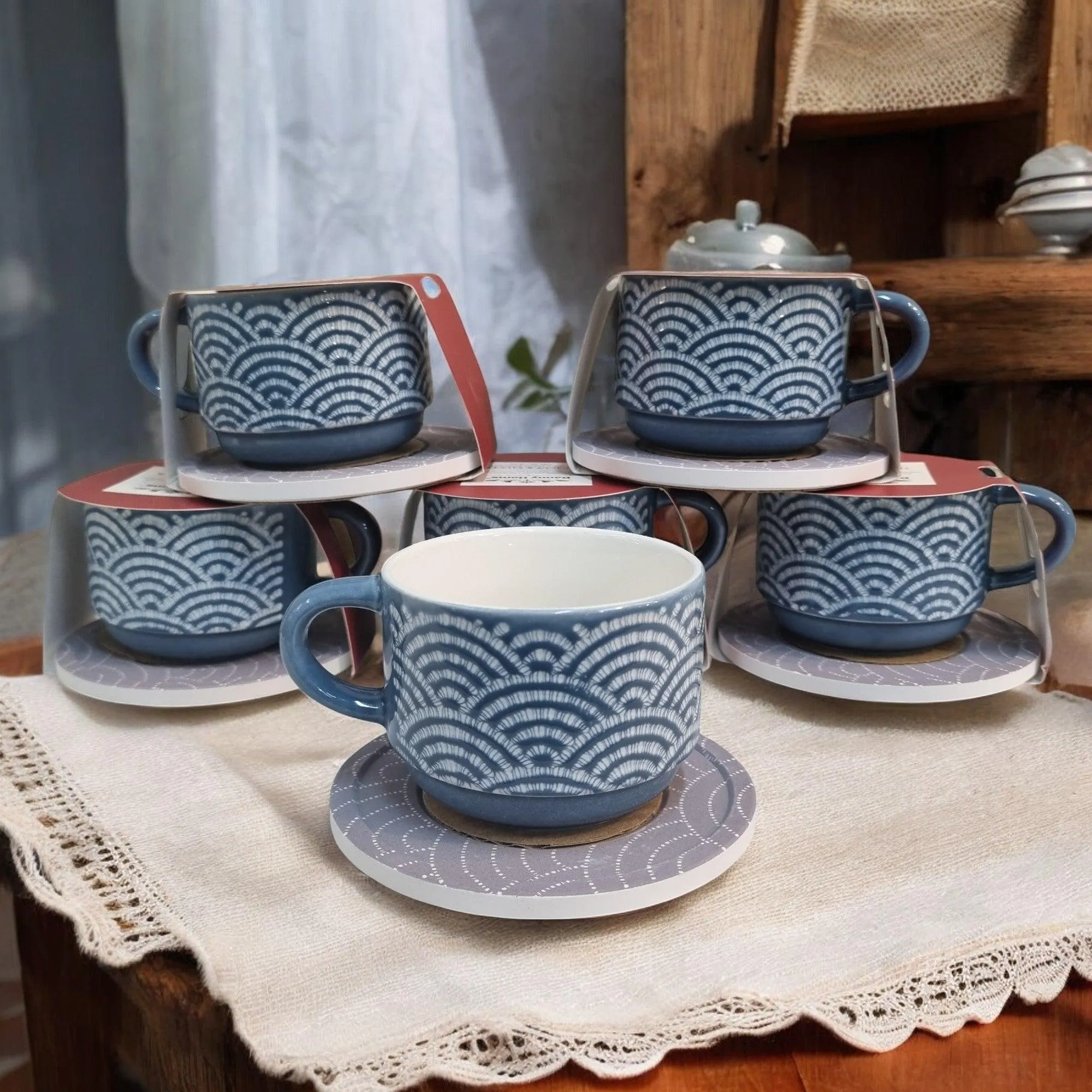 Organza Pattern Series - Ceramic Mugs with Coasters