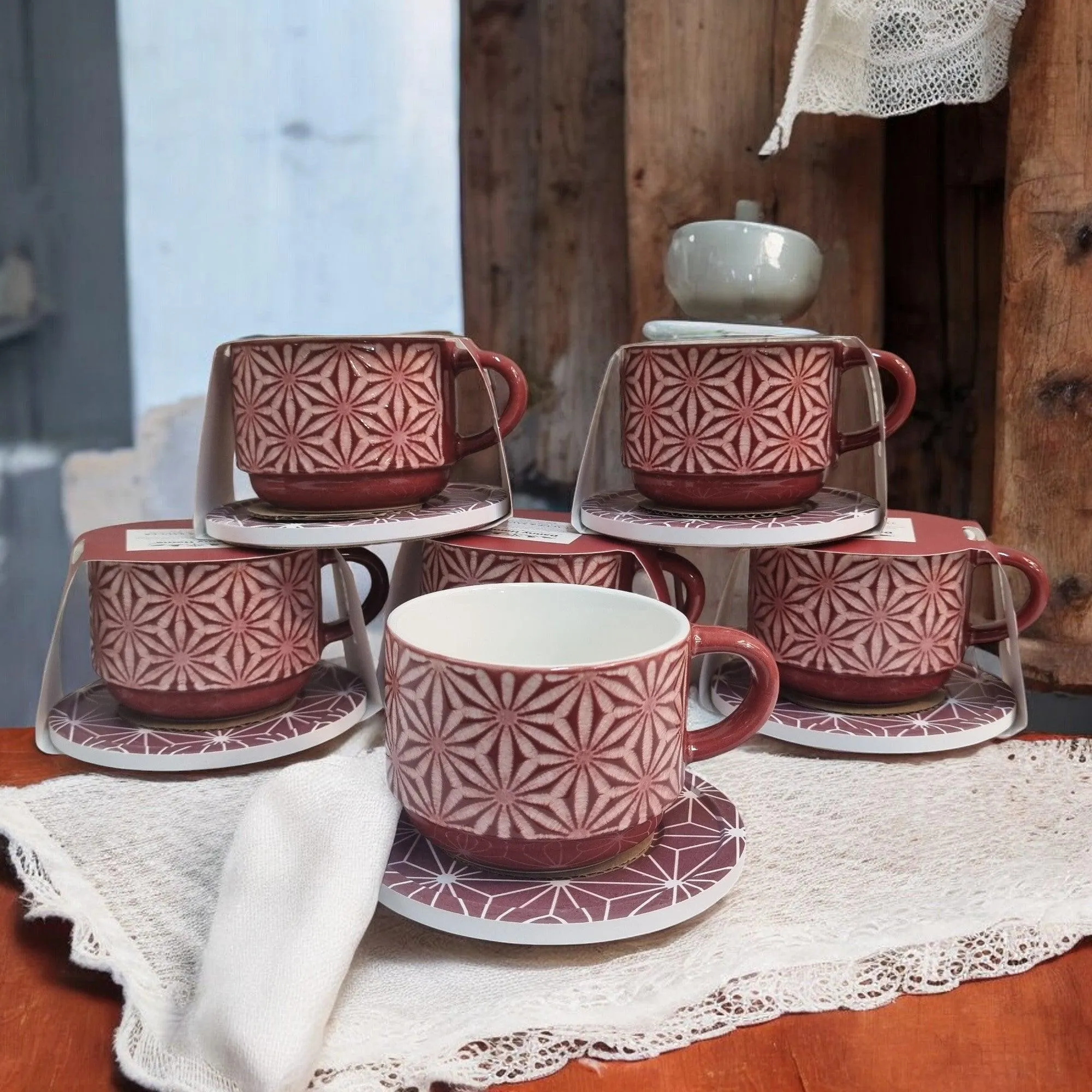 Organza Pattern Series - Ceramic Mugs with Coasters