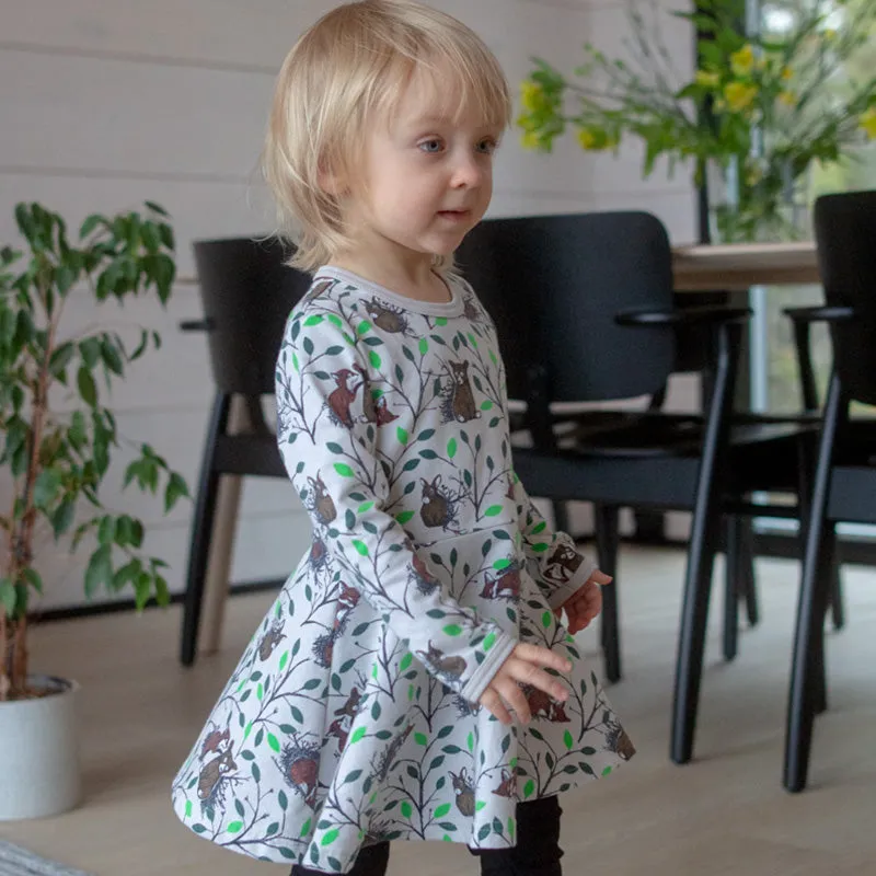PaaPii Morning Twirly Dress - Long Sleeve - Sand/Green (Only 2 left! 3-4 & 4-5y)