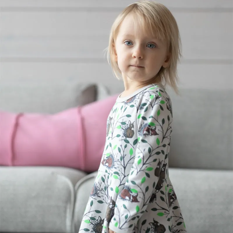 PaaPii Morning Twirly Dress - Long Sleeve - Sand/Green (Only 2 left! 3-4 & 4-5y)