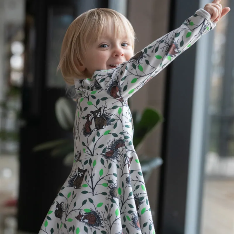 PaaPii Morning Twirly Dress - Long Sleeve - Sand/Green (Only 2 left! 3-4 & 4-5y)