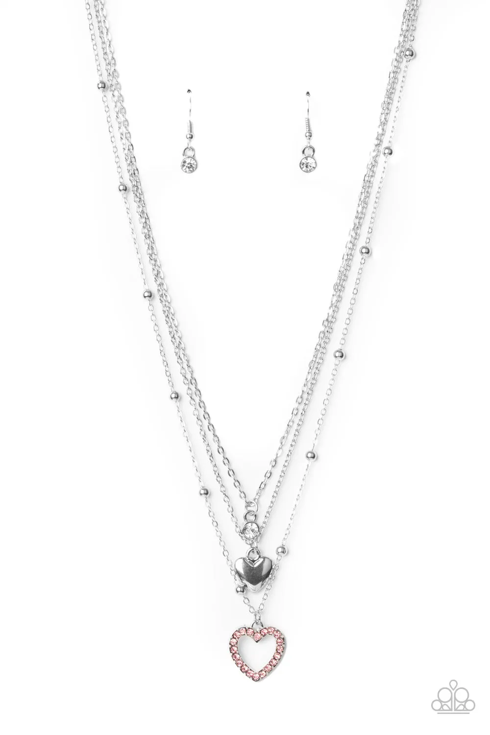Paparazzi Never Miss a Beat - Pink Multi Layered Heart Necklace