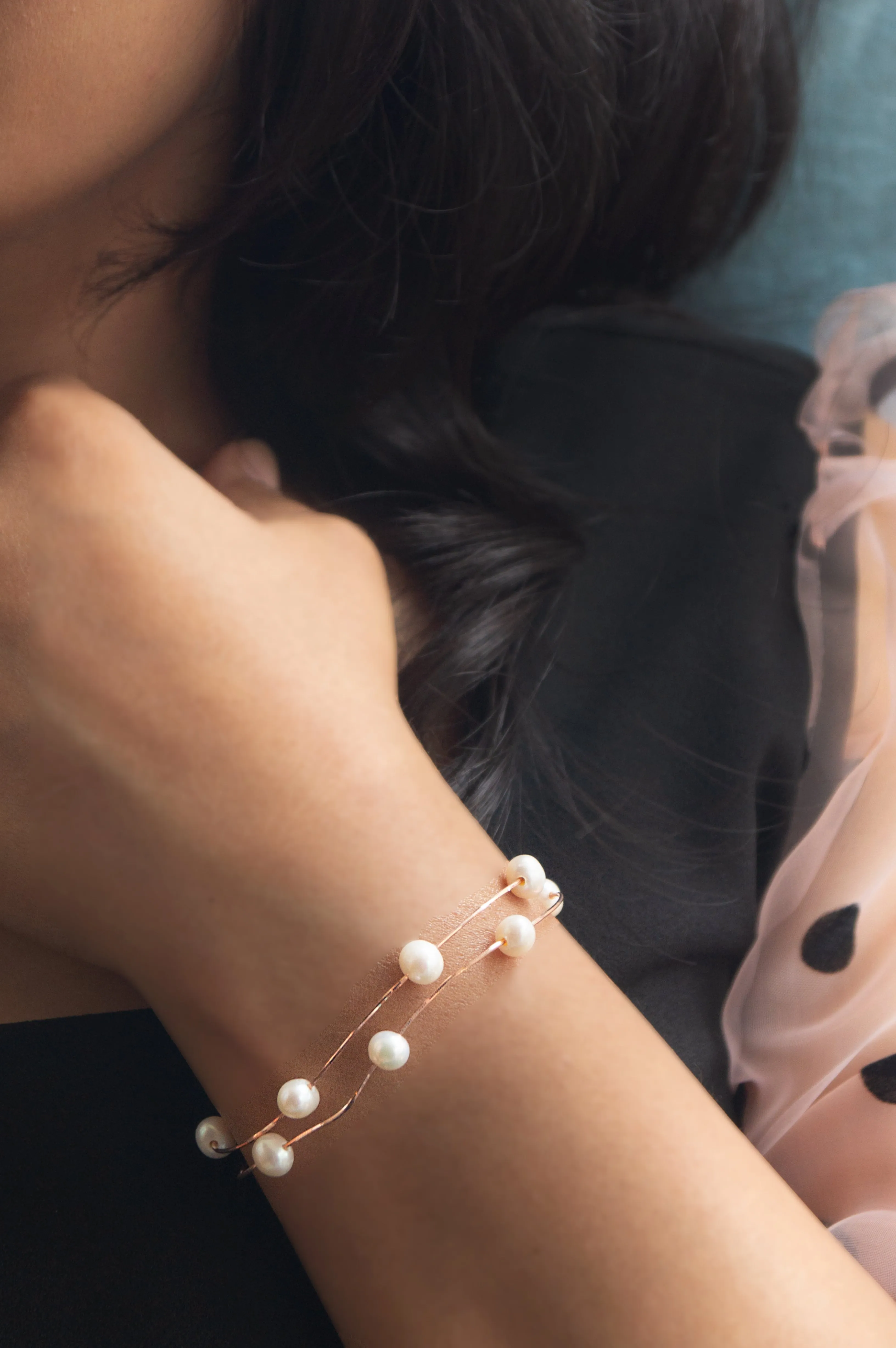 Pearl Garland Rose Gold Plated Sterling Silver Chain Bracelet