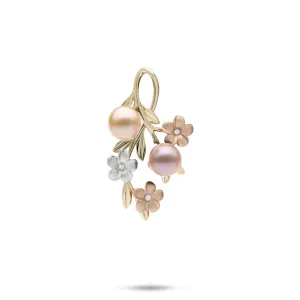 Pearls in Bloom Plumeria Freshwater Pearl Pendant in Tri Color Gold with Diamonds - 27mm