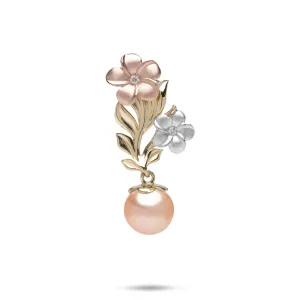 Pearls in Bloom Plumeria Peach Freshwater Pearl Pendant in Tri Color Gold with Diamonds