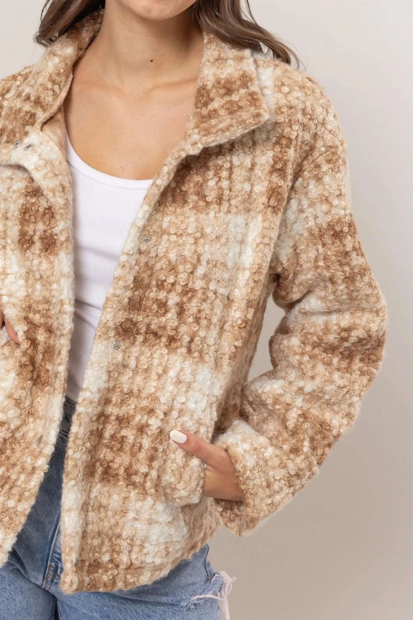 Plaid Collared Neck Boucle Jacket