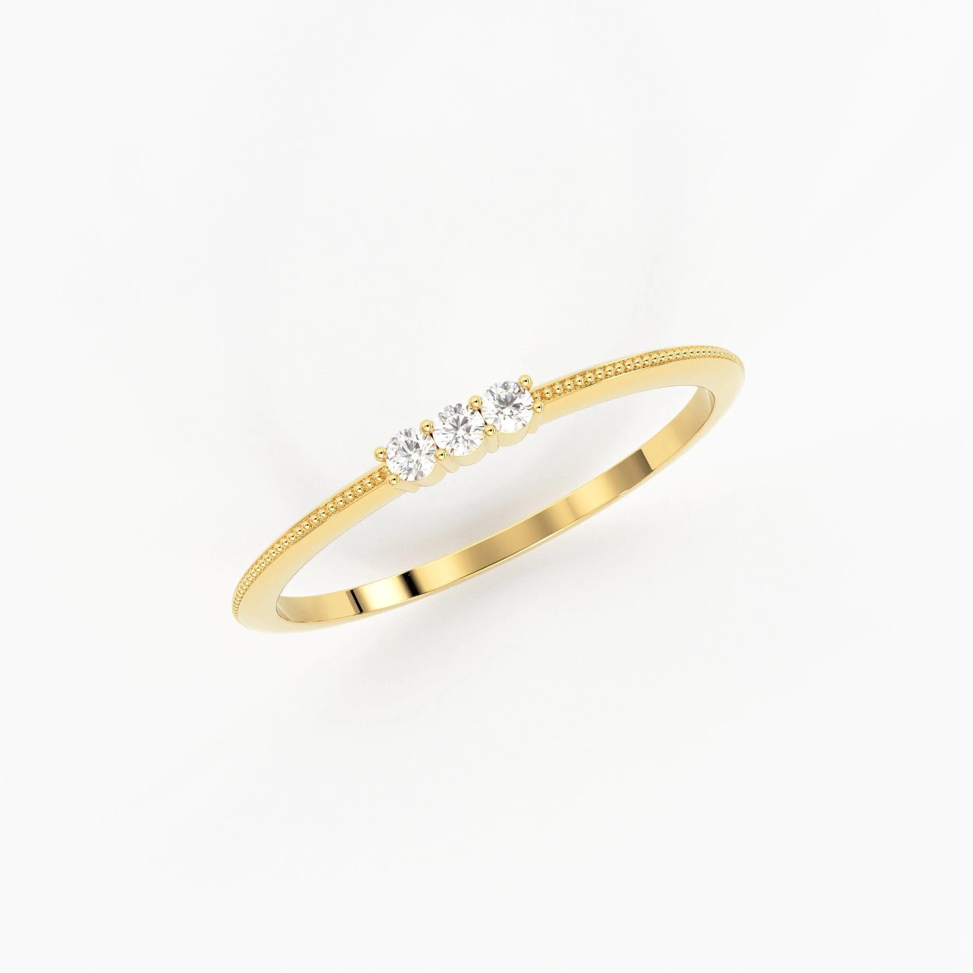 Promise Ring / 14k 3 Stone Diamond Ring / Minimalist Diamond Ring / Dainty Minimal Diamond Ring / Thin Gold Diamond Stacking Ring / Gift
