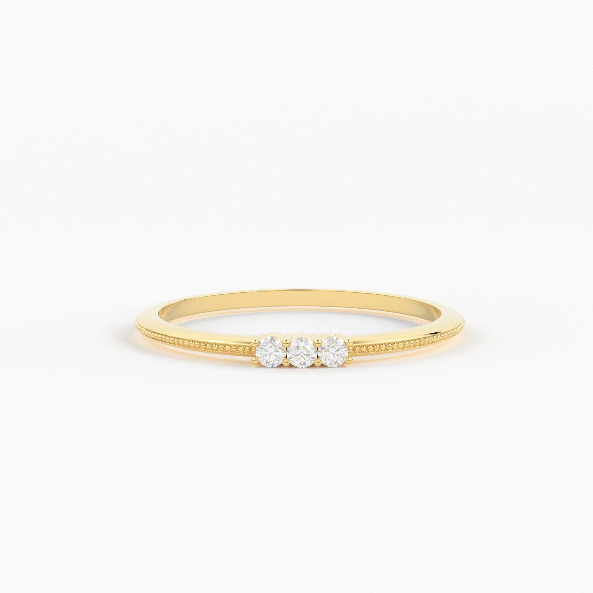 Promise Ring / 14k 3 Stone Diamond Ring / Minimalist Diamond Ring / Dainty Minimal Diamond Ring / Thin Gold Diamond Stacking Ring / Gift