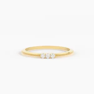 Promise Ring / 14k 3 Stone Diamond Ring / Minimalist Diamond Ring / Dainty Minimal Diamond Ring / Thin Gold Diamond Stacking Ring / Gift