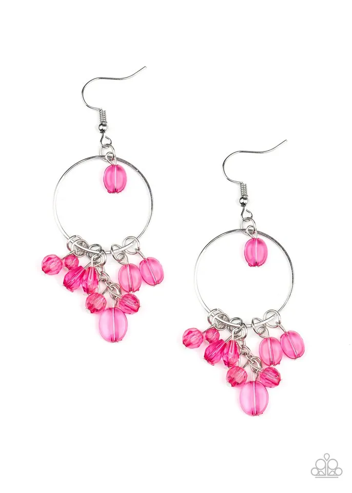 "Where the Sky Touches the Sea" Silver Metal & Pink Crystal  Bead Dangle Earrings