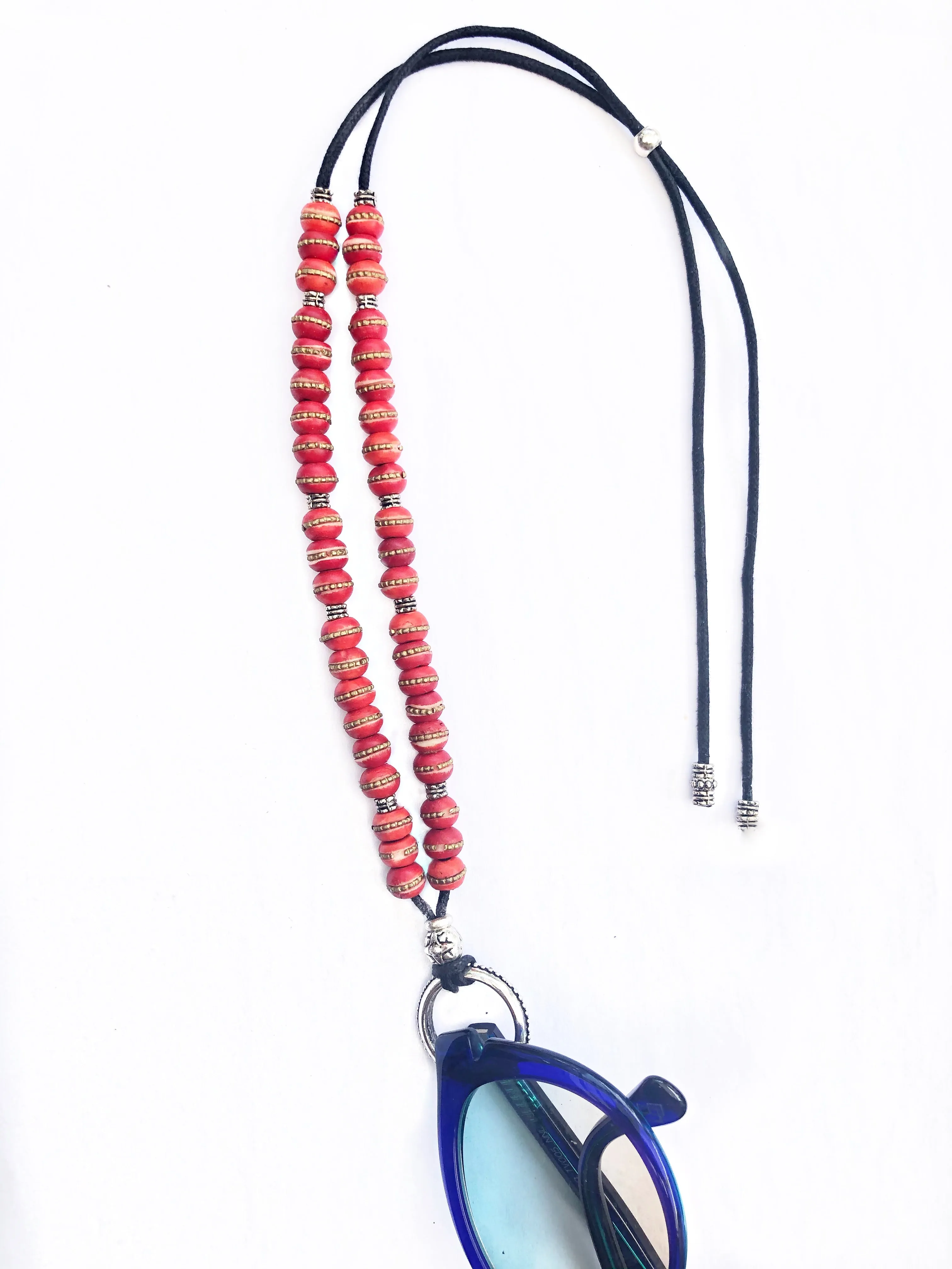 Red Tibetan Beaded Adjustable EyeRing Necklace