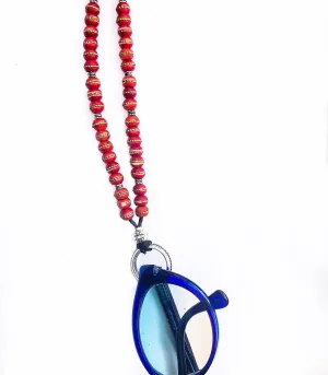 Red Tibetan Beaded Adjustable EyeRing Necklace