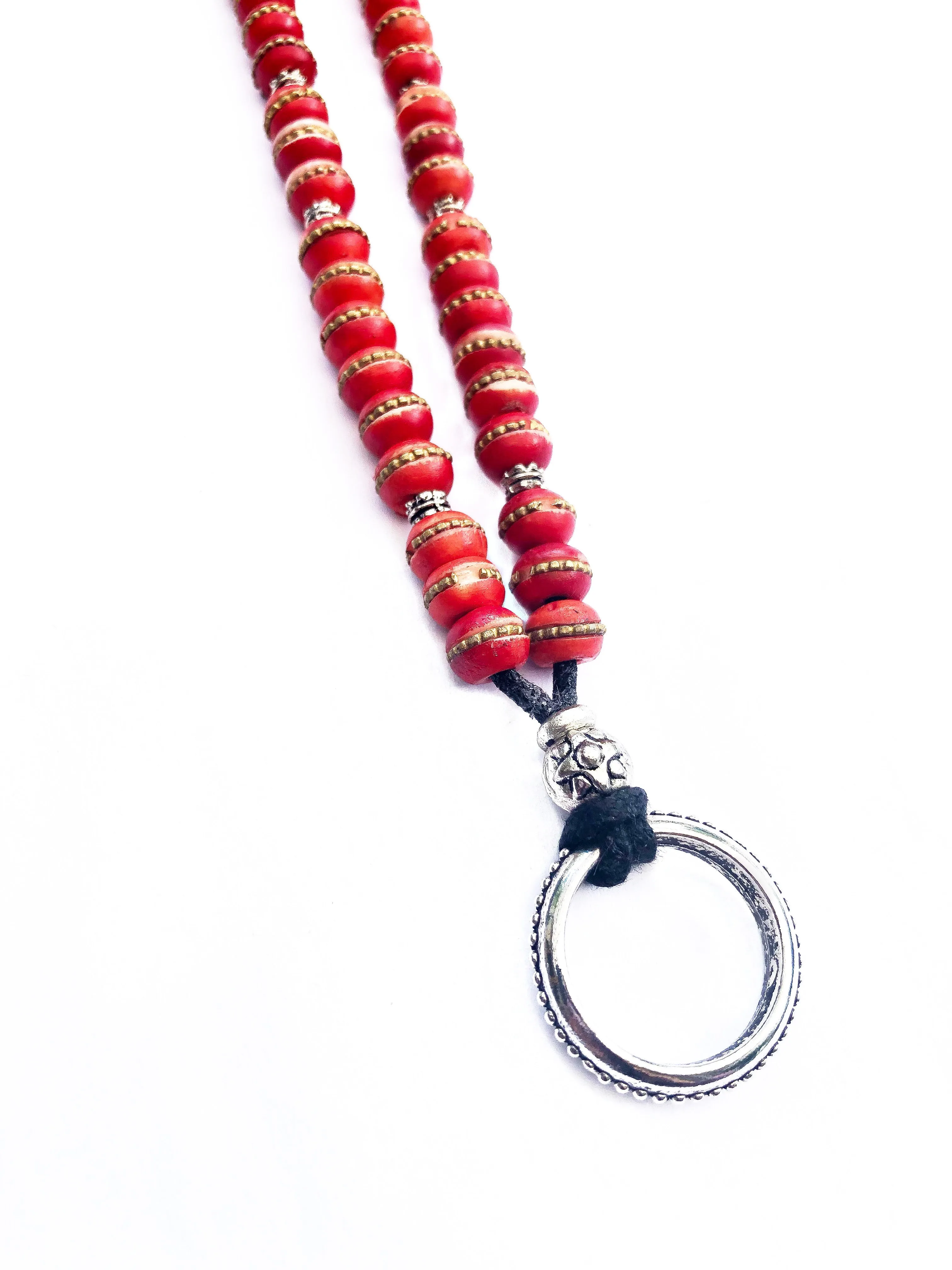 Red Tibetan Beaded Adjustable EyeRing Necklace