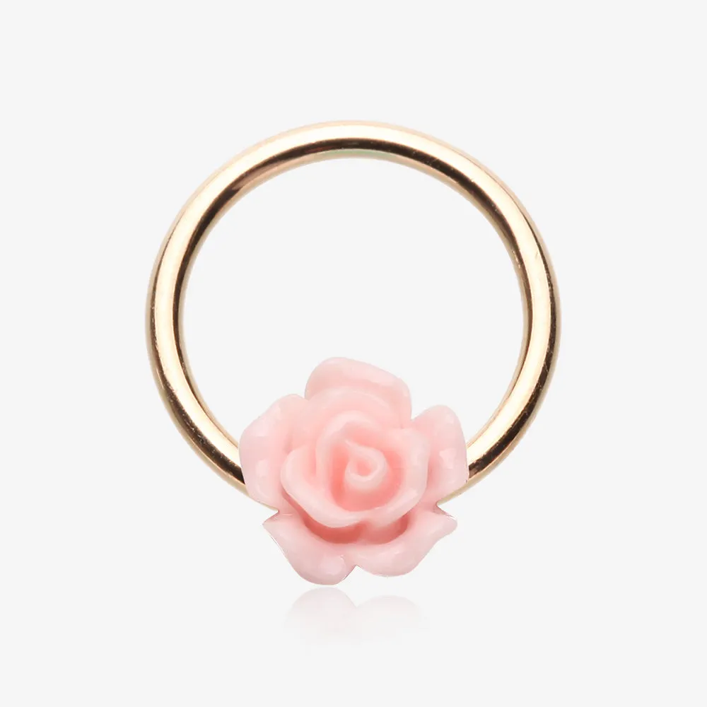 Rose Gold Dainty Rose Blossom Steel Captive Bead Ring