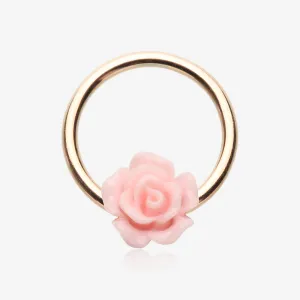 Rose Gold Dainty Rose Blossom Steel Captive Bead Ring