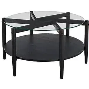 Round Glass Modern Coffee Table in Black