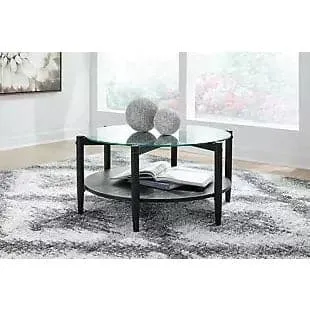 Round Glass Modern Coffee Table in Black