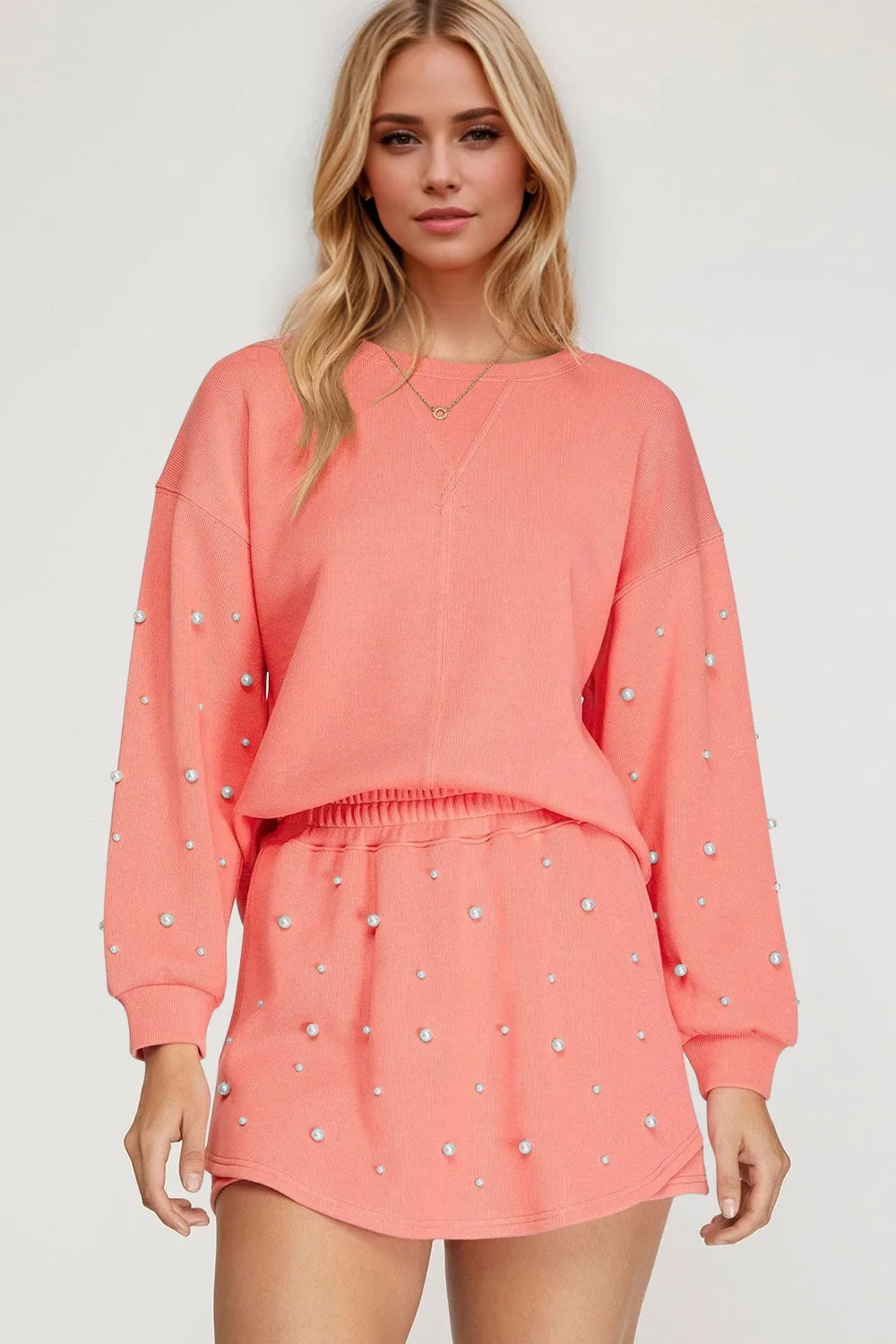 Round Neck Long Sleeve Top and Skirt Set