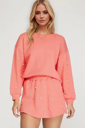Round Neck Long Sleeve Top and Skirt Set