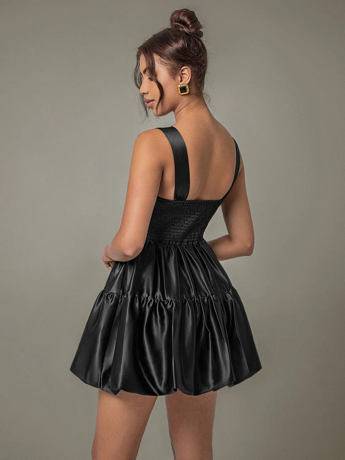 Ruched Square Neck Wide Strap Mini Dress