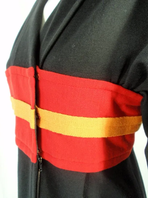 RUDI GERNREICH Vintage Wool Black, Red, and Orange Kabuki Dress