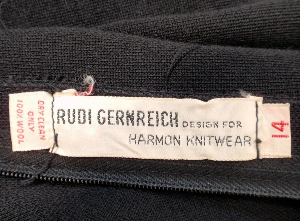 RUDI GERNREICH Vintage Wool Black, Red, and Orange Kabuki Dress