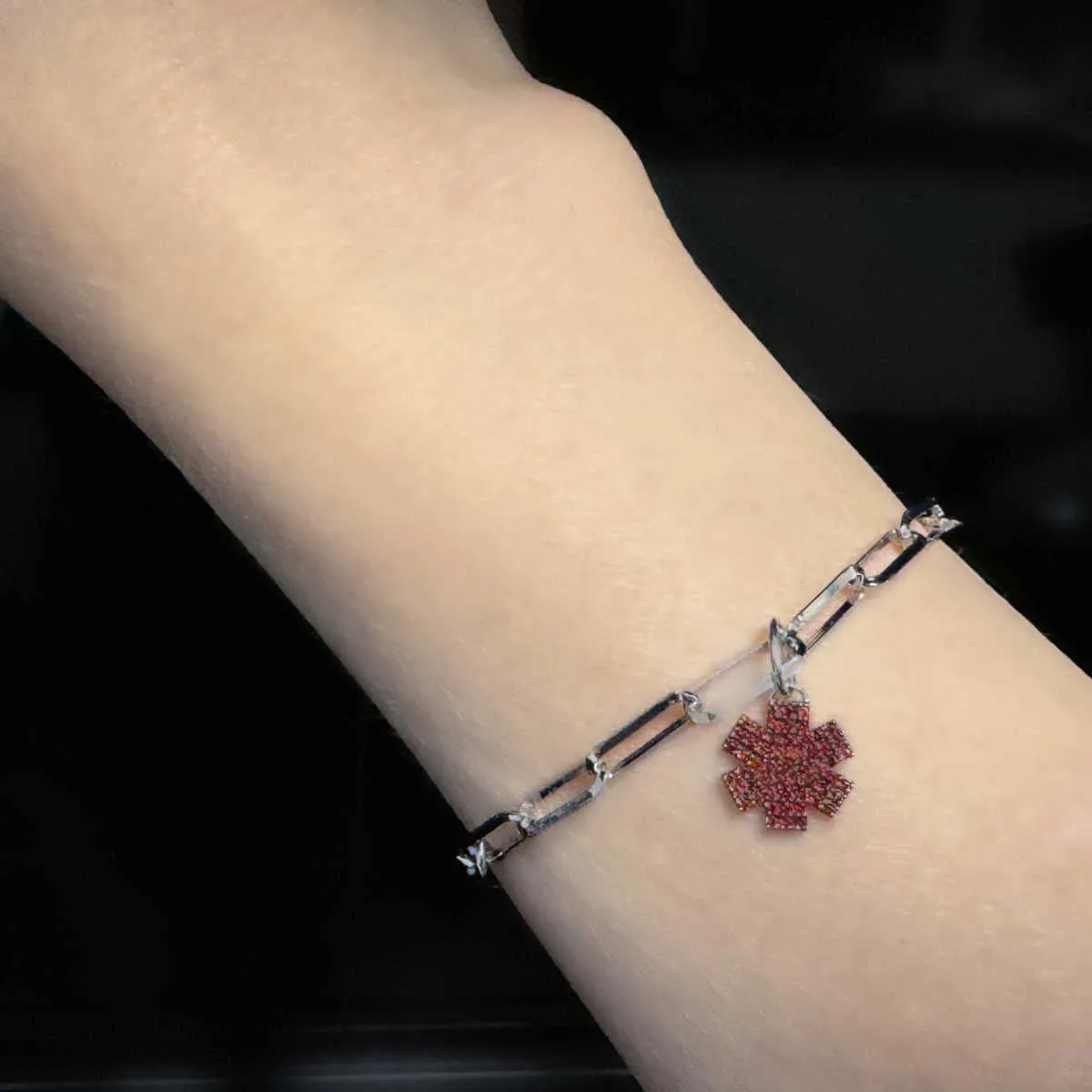 Seafood Allergy Medical ID Charms, Sterling Silver & Garnet
