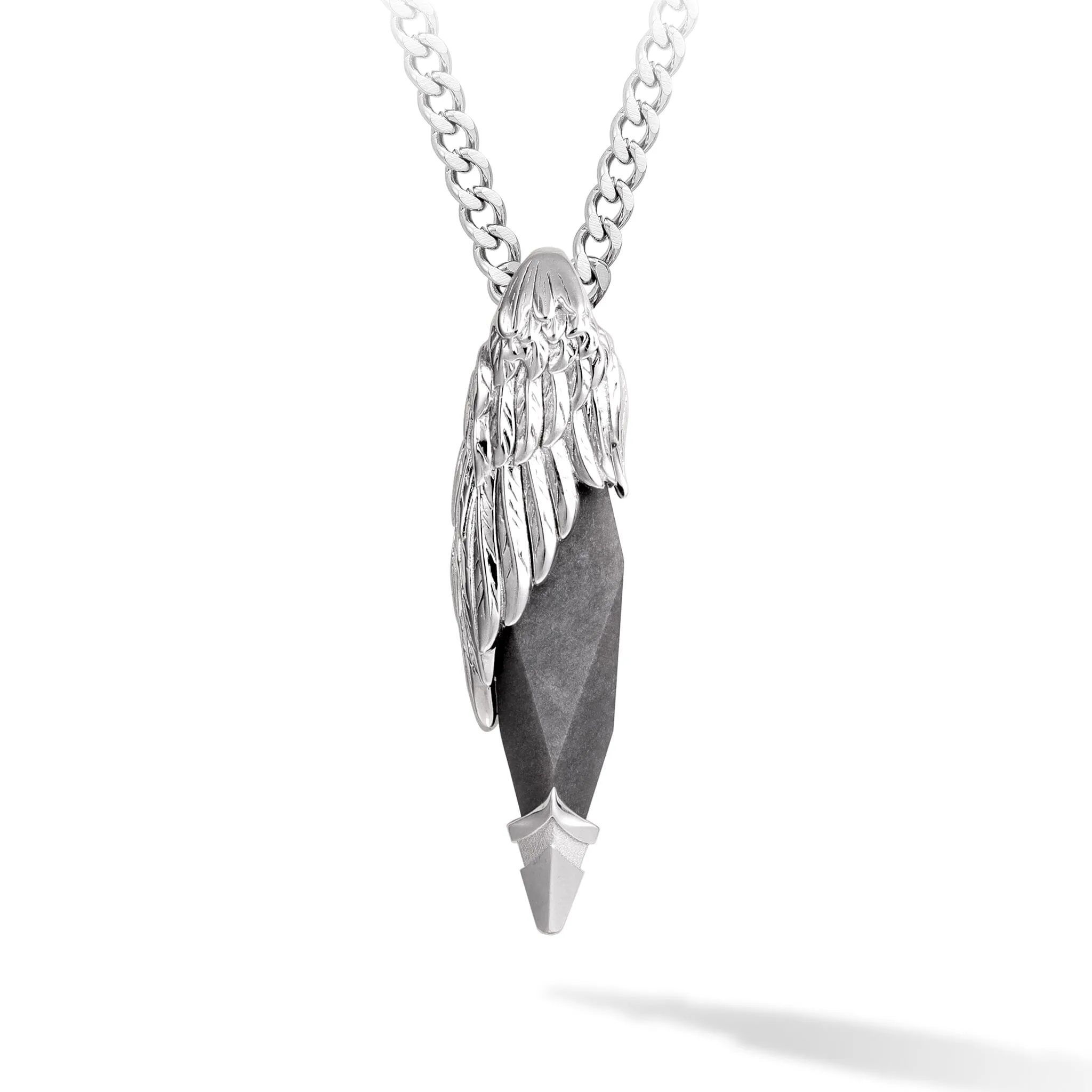 Seraph Wing Silver Obsidian Necklace