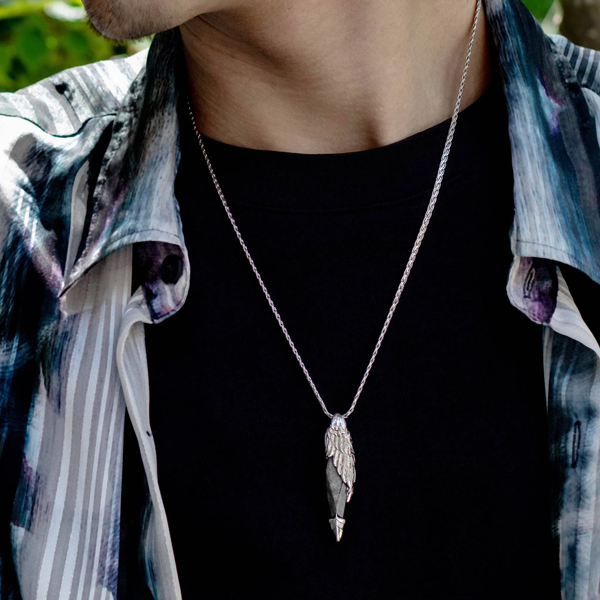 Seraph Wing Silver Obsidian Necklace