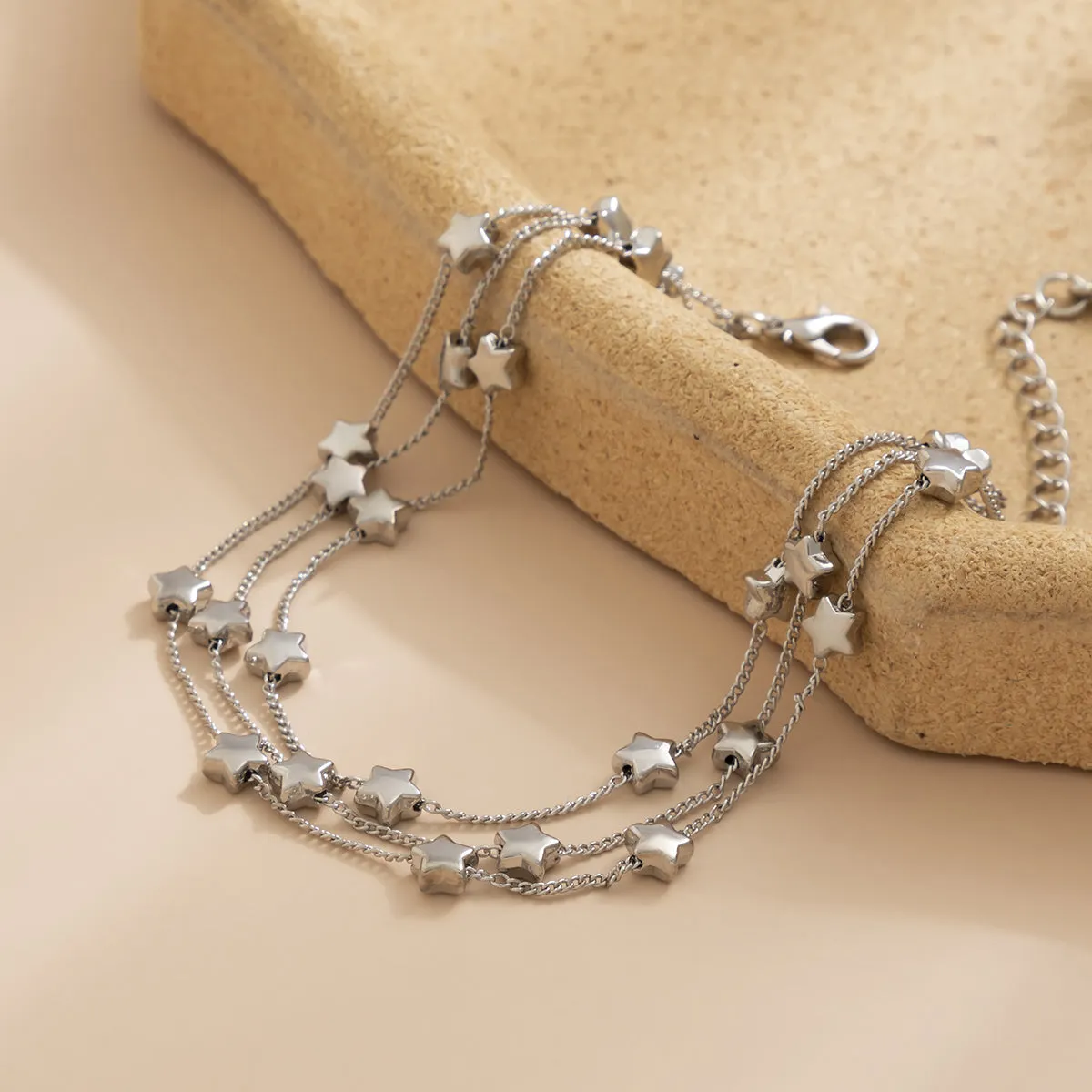 Silver-Plated Star Layered Station Anklet
