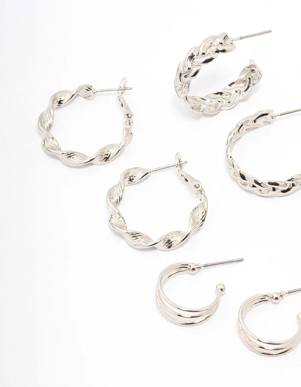 Silver Twisted Chain Hoop Earring 6-Pack