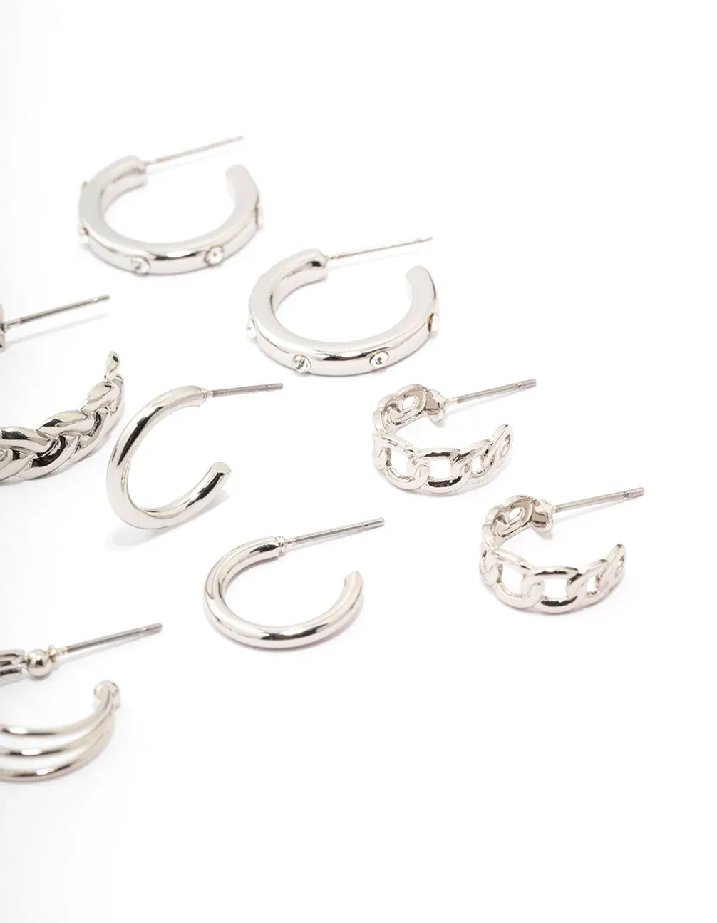 Silver Twisted Chain Hoop Earring 6-Pack