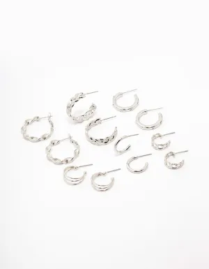 Silver Twisted Chain Hoop Earring 6-Pack