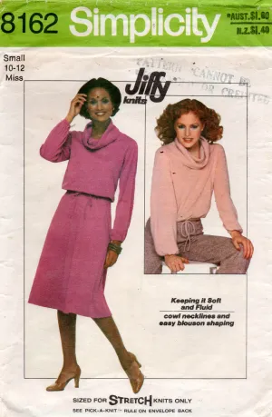 Simplicity 8162 Womens JIFFY Stretch Cowl Neck Top & Skirt 1970s Vintage Sewing Pattern Size SMALL 10 - 12
