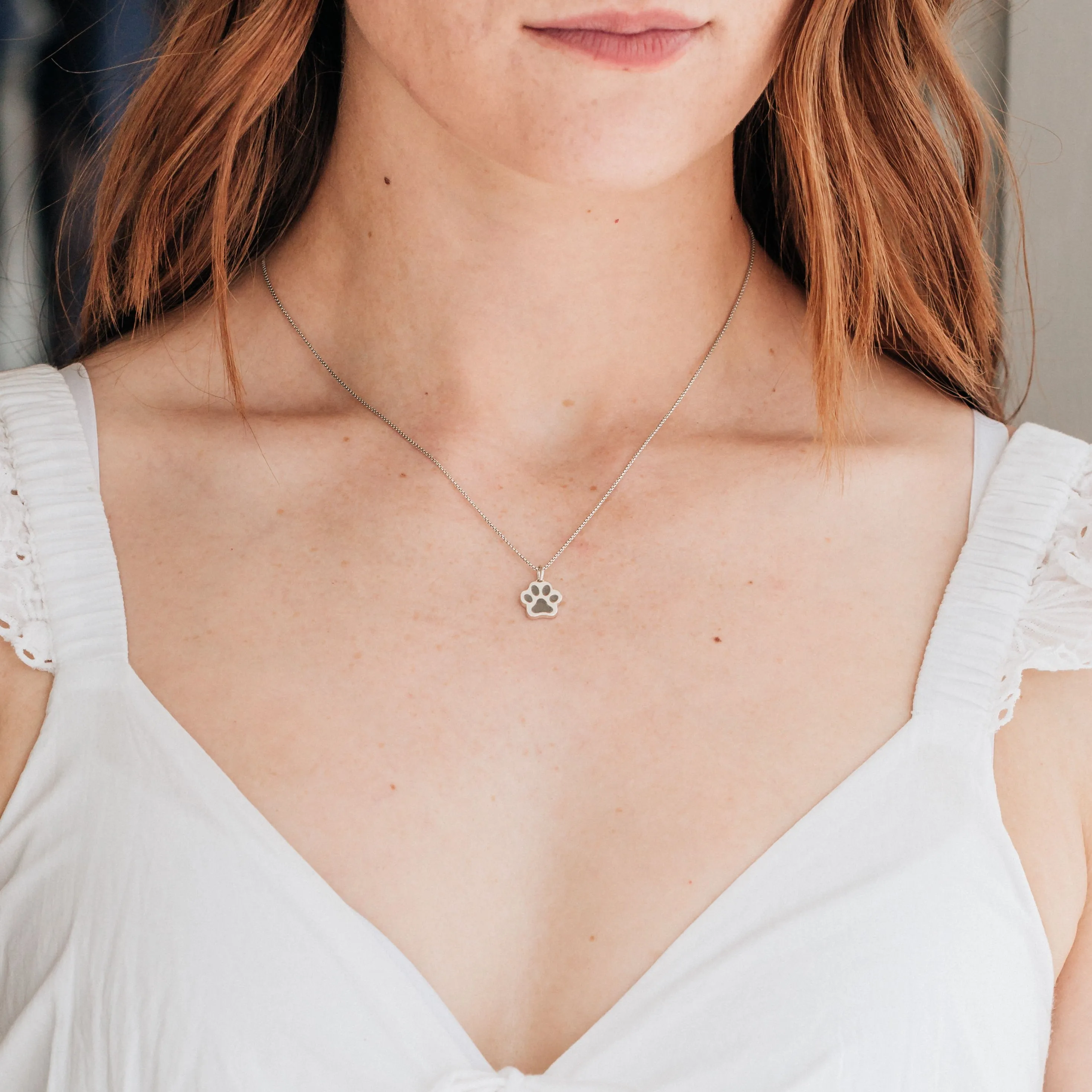 Small Paw Print Cremation Necklace in 14K Rose Gold