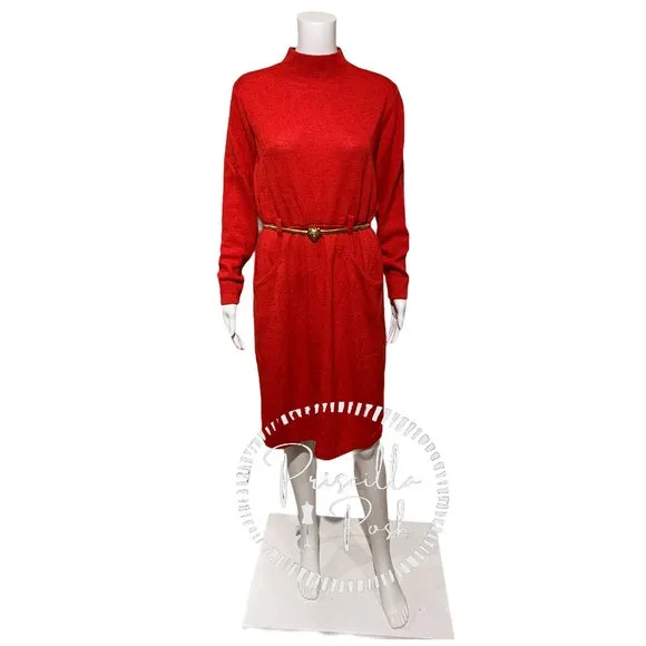 St. John Red Long-sleeve Sweater Dress Vintage