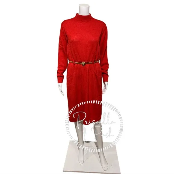 St. John Red Long-sleeve Sweater Dress Vintage