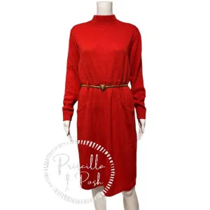 St. John Red Long-sleeve Sweater Dress Vintage