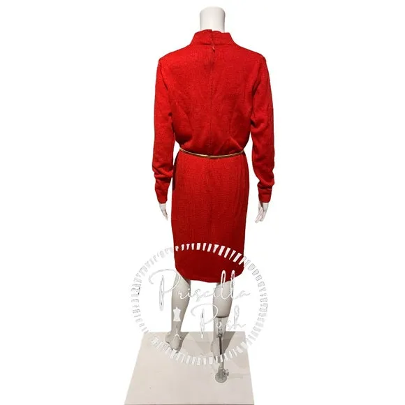 St. John Red Long-sleeve Sweater Dress Vintage