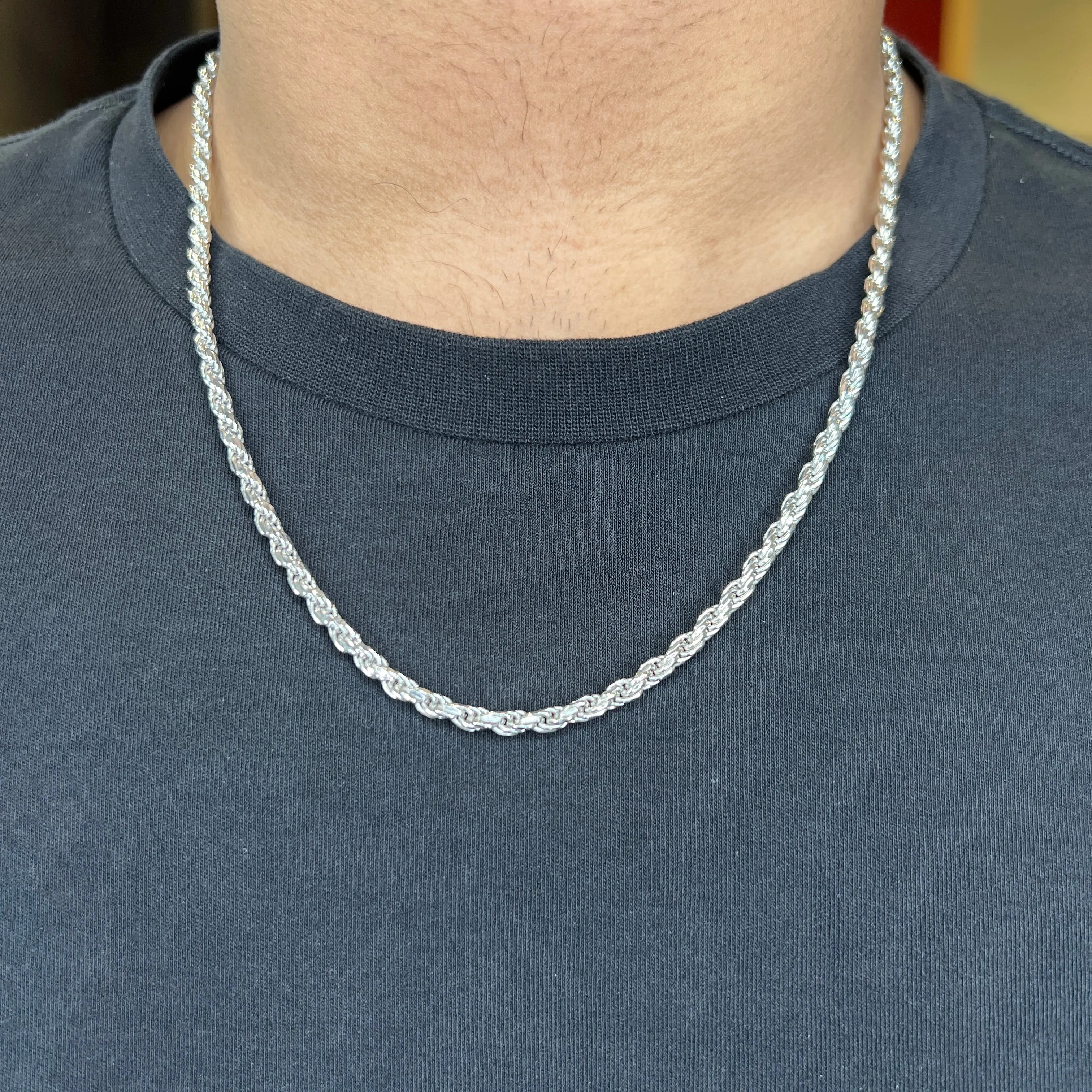 Sterling Silver (4.0mm) Diamond Cut Rope Chains (20" - 26")