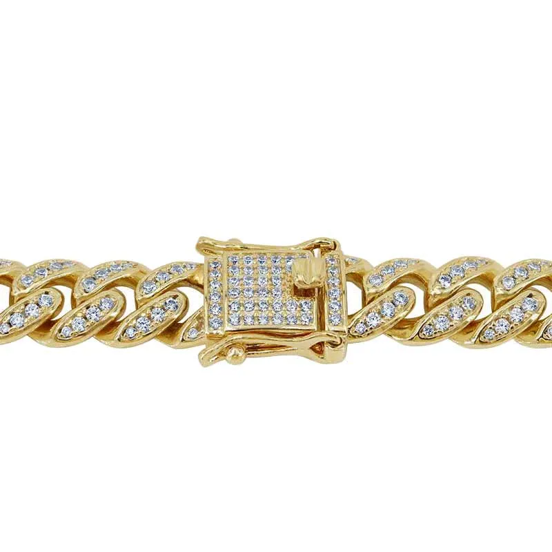 Sterling Silver Gold (10mm) Miami Cuban CZ Chain (20" - 24")