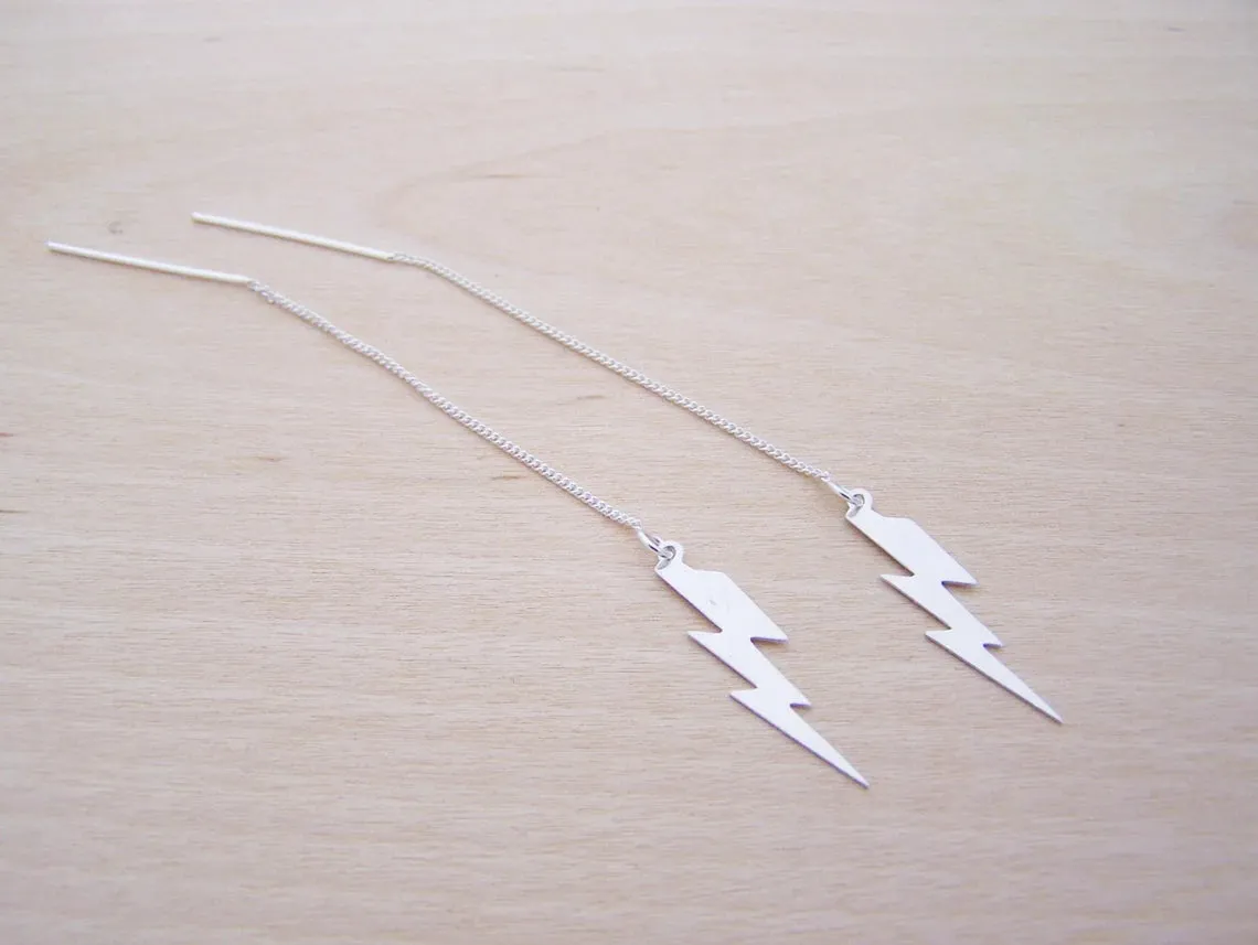 Sterling Silver Lightning Bolt Threader Earrings