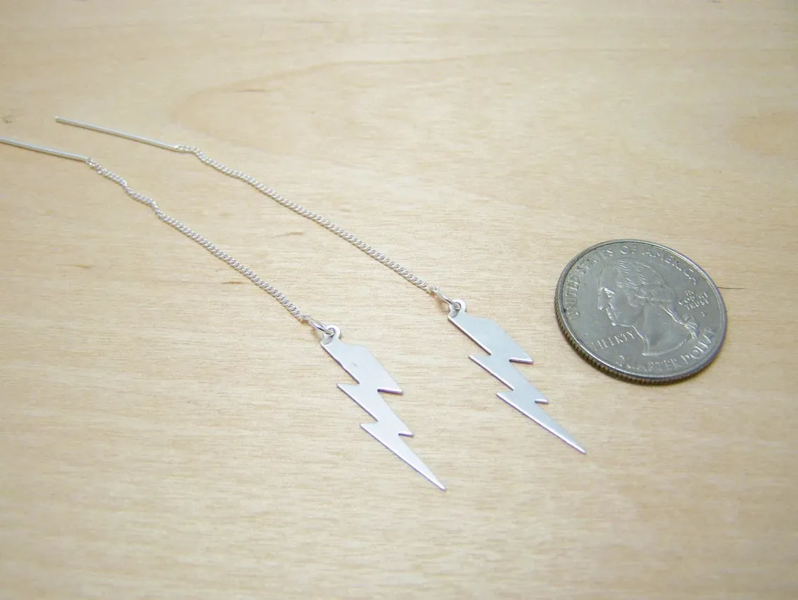 Sterling Silver Lightning Bolt Threader Earrings