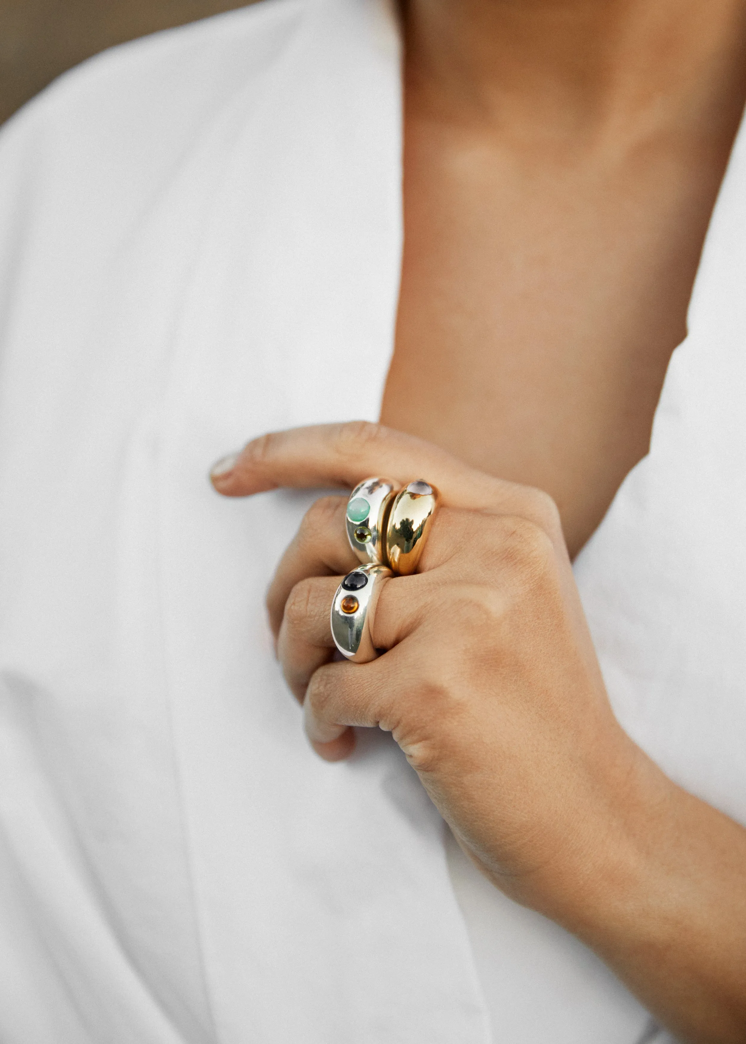 Sterling Silver Pebble Ring- Amethyst and Citrine
